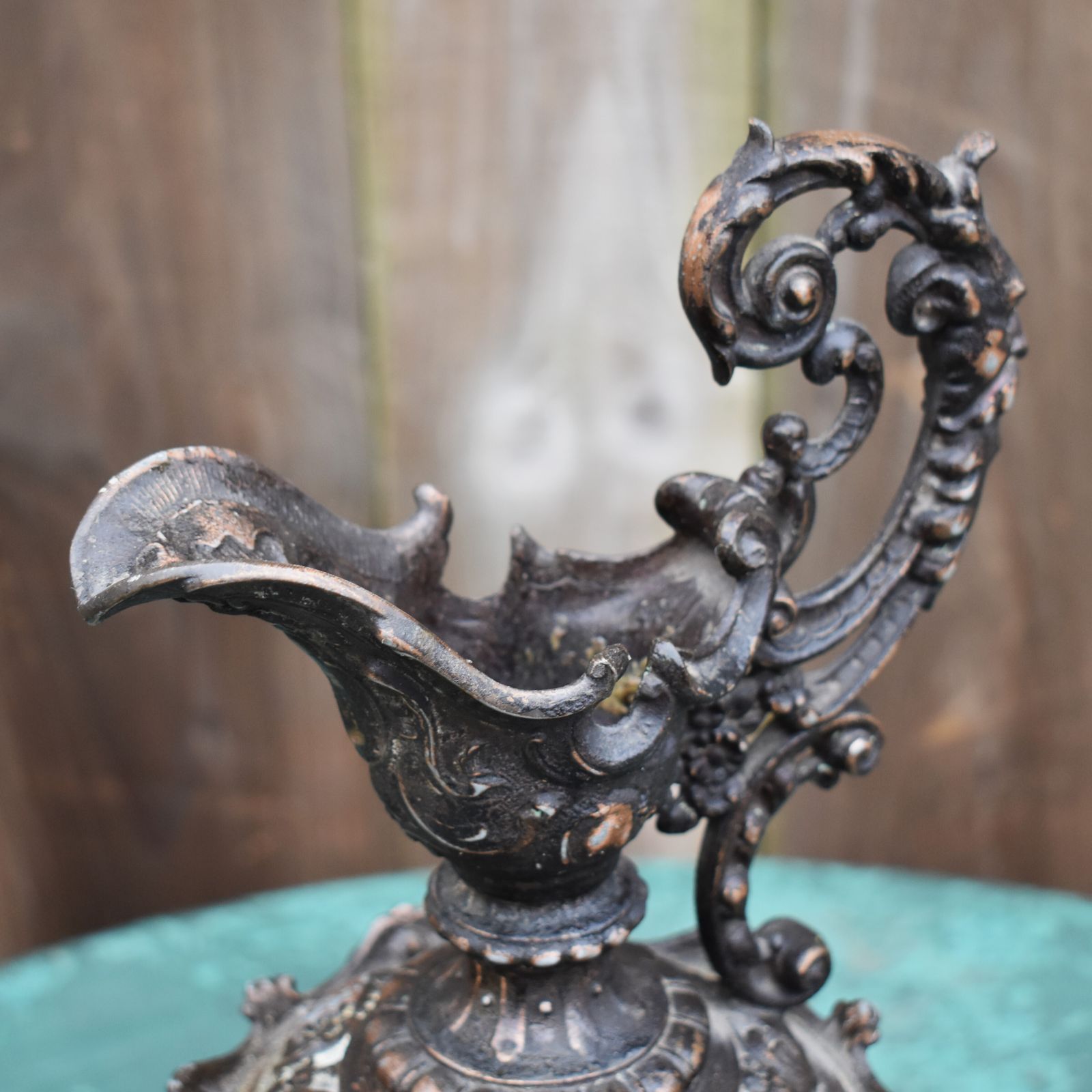Antique Rocco Style Decorative Ornate Black Painted Spelter Faux Jug Ewer photo vintage