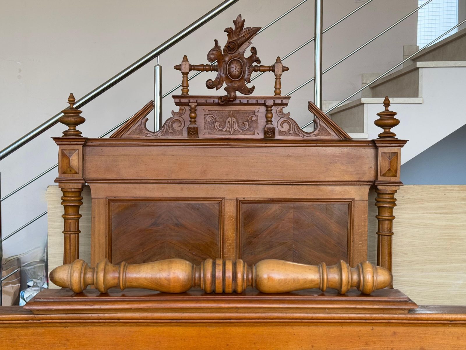 Antique French Louis XVI Style Full Size Rosewood Carved Bed Frame Baroque photo vinterior