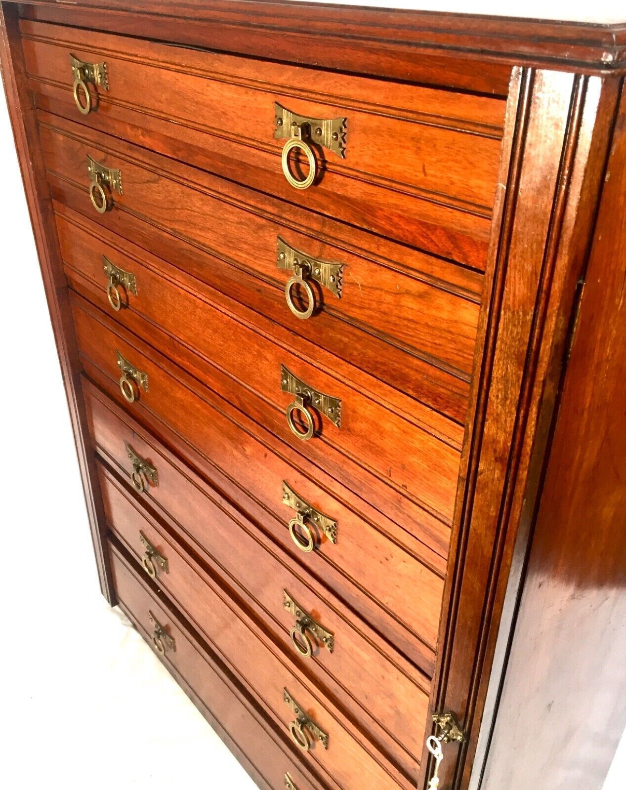 Antique Mahogany Wood Victorian Architects Plan Chest Of Drawers / Cabinet 1880 photo vinterior