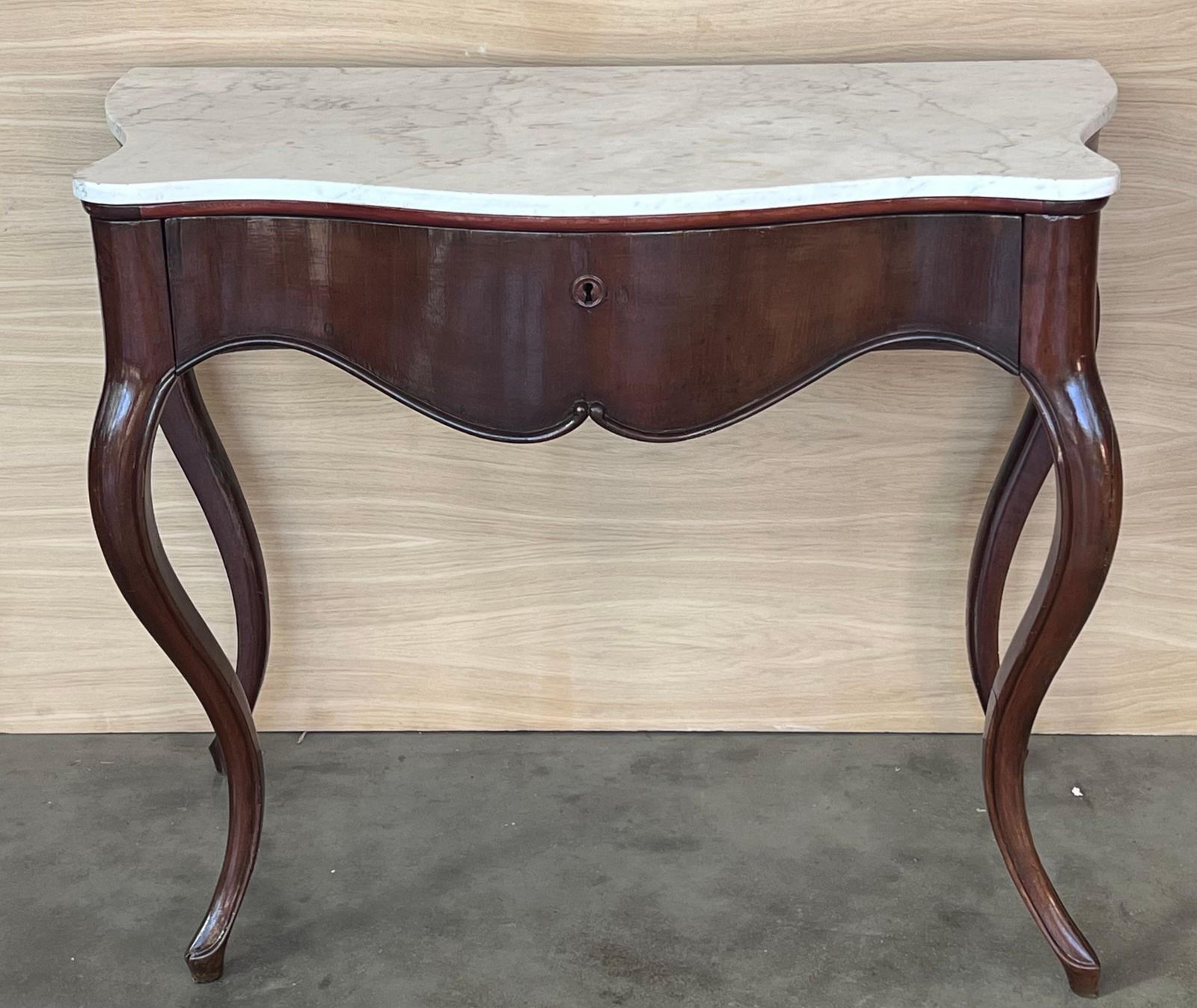 19th French Regency Carved Walnut Console Table With Drawer & Marble Top photo furniture