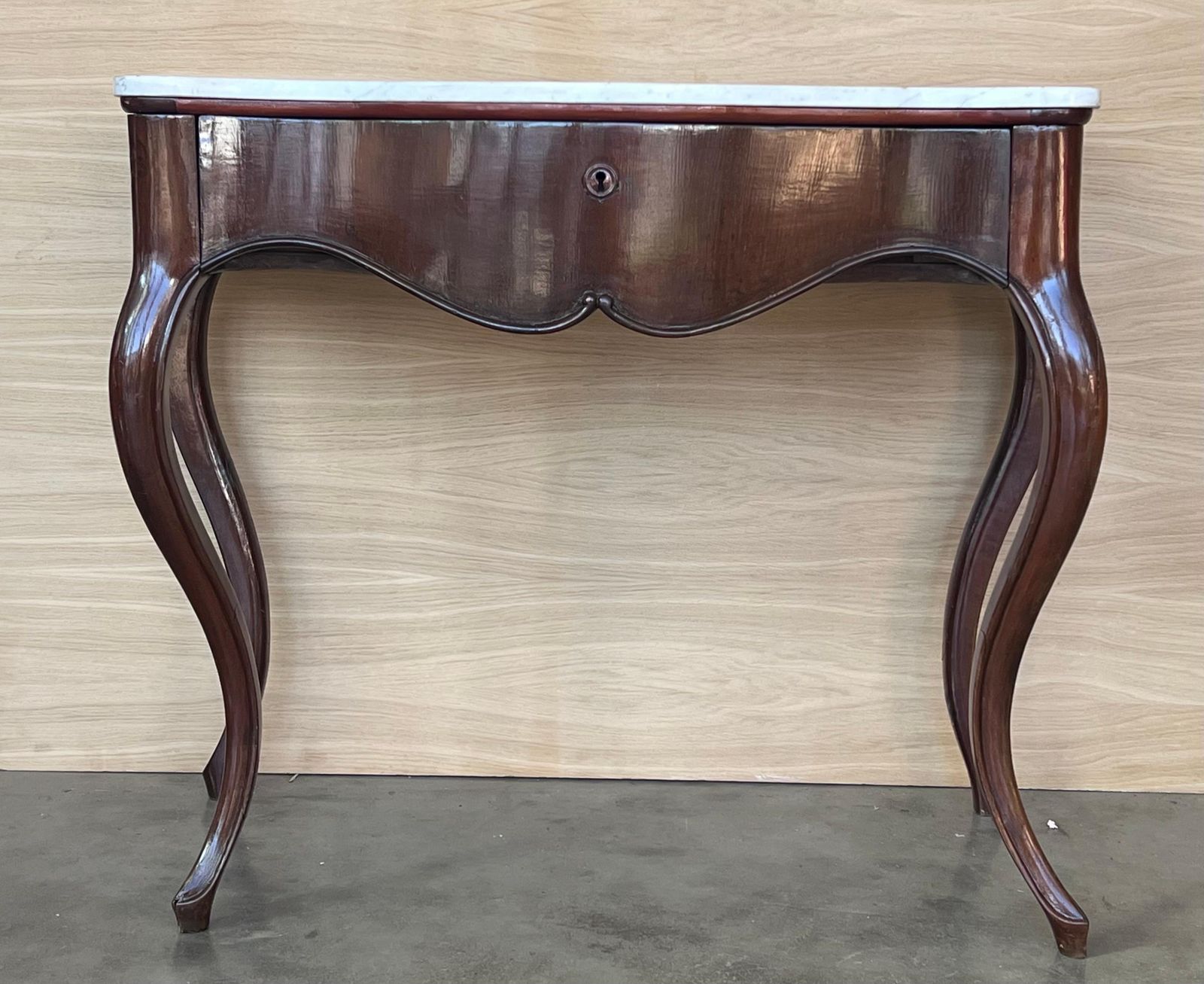19th French Regency Carved Walnut Console Table With Drawer & Marble Top photo for sale