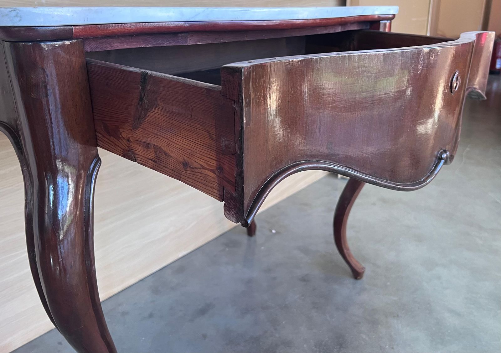 Furniture 19th French Regency Carved Walnut Console Table With Drawer & Marble Top photo
