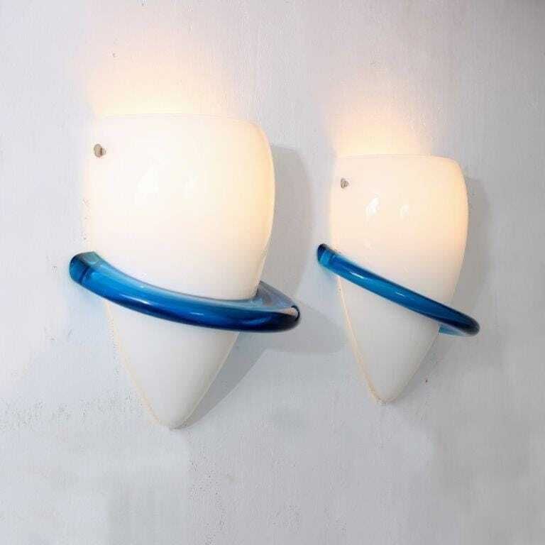 1990s Pair Of “Blue Swan” Wall Lamps By Tinu Aufiero For Venini, Italy photo 781.0