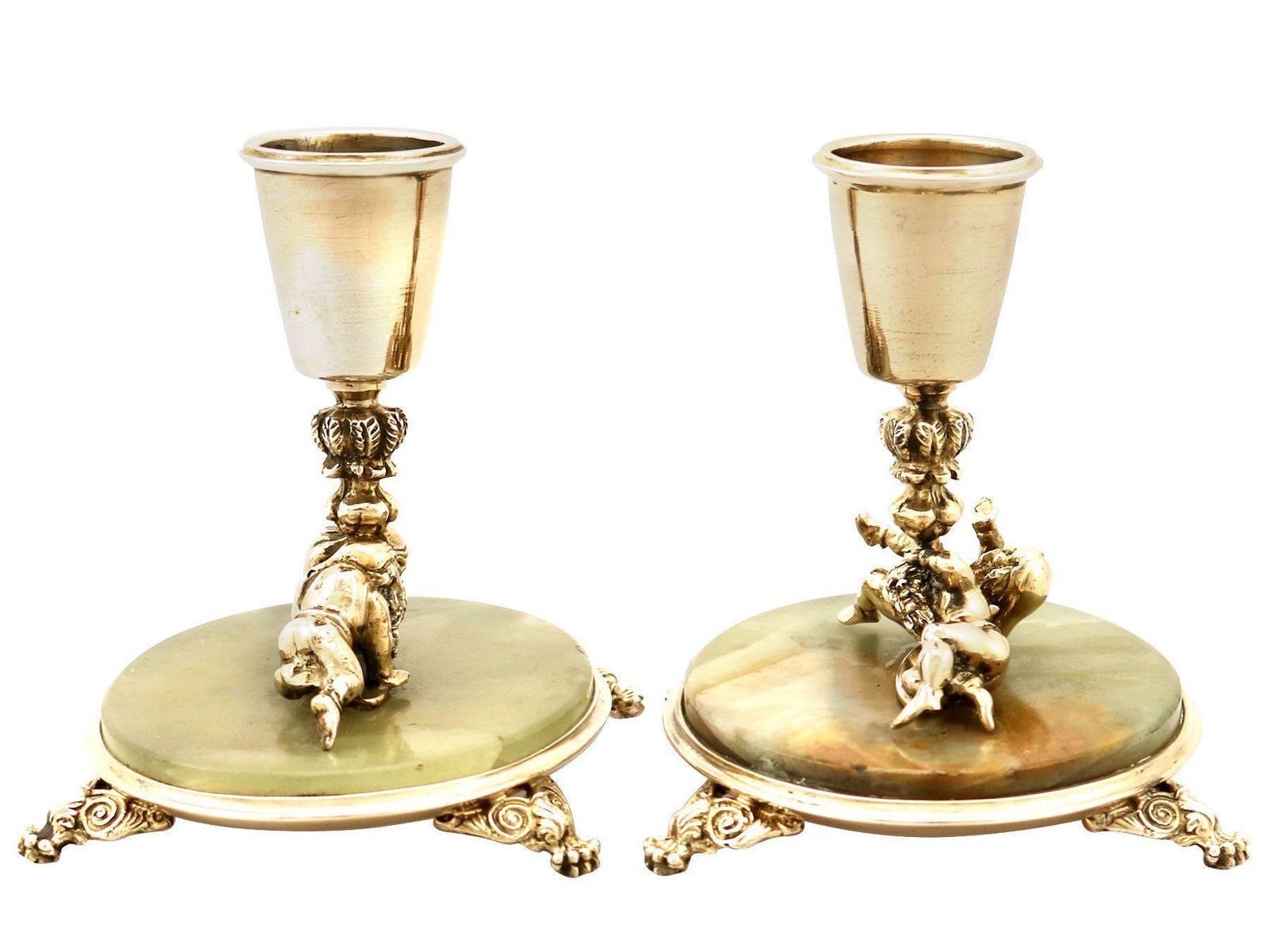 Antique Italian Silver Gilt And Marble Candlesticks photo Home Decor