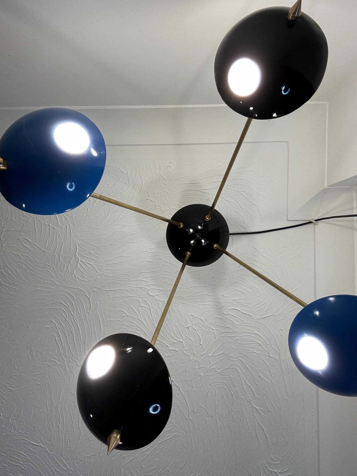Space Age Chandelier In Brass And Lacquered Aluminium  Stilnovo Style, Italy 1958 photo for sale