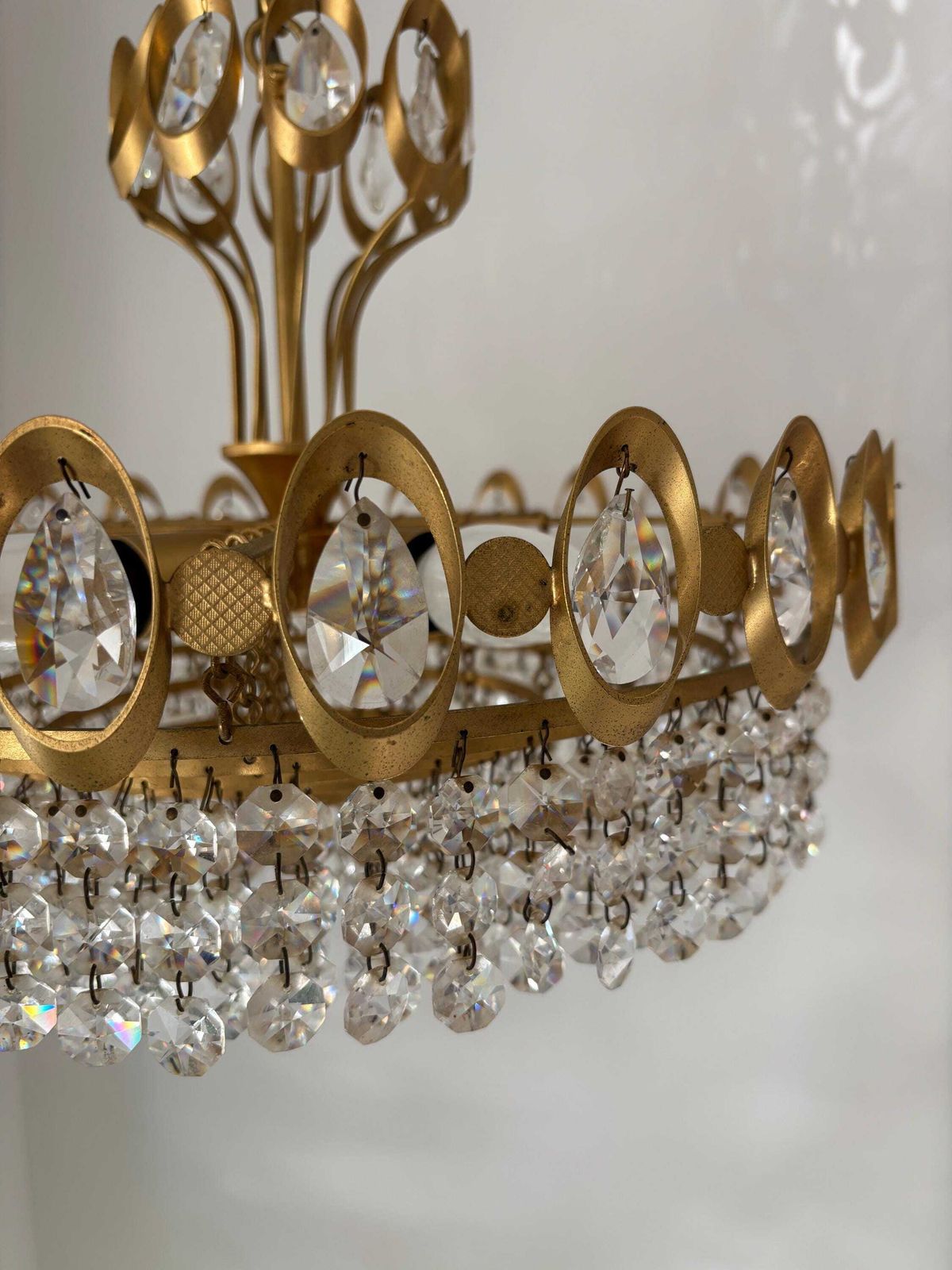 German Vintage Joska Bodenmais Brass And Lead Crystal Chandelier, 1970's photo Lighting