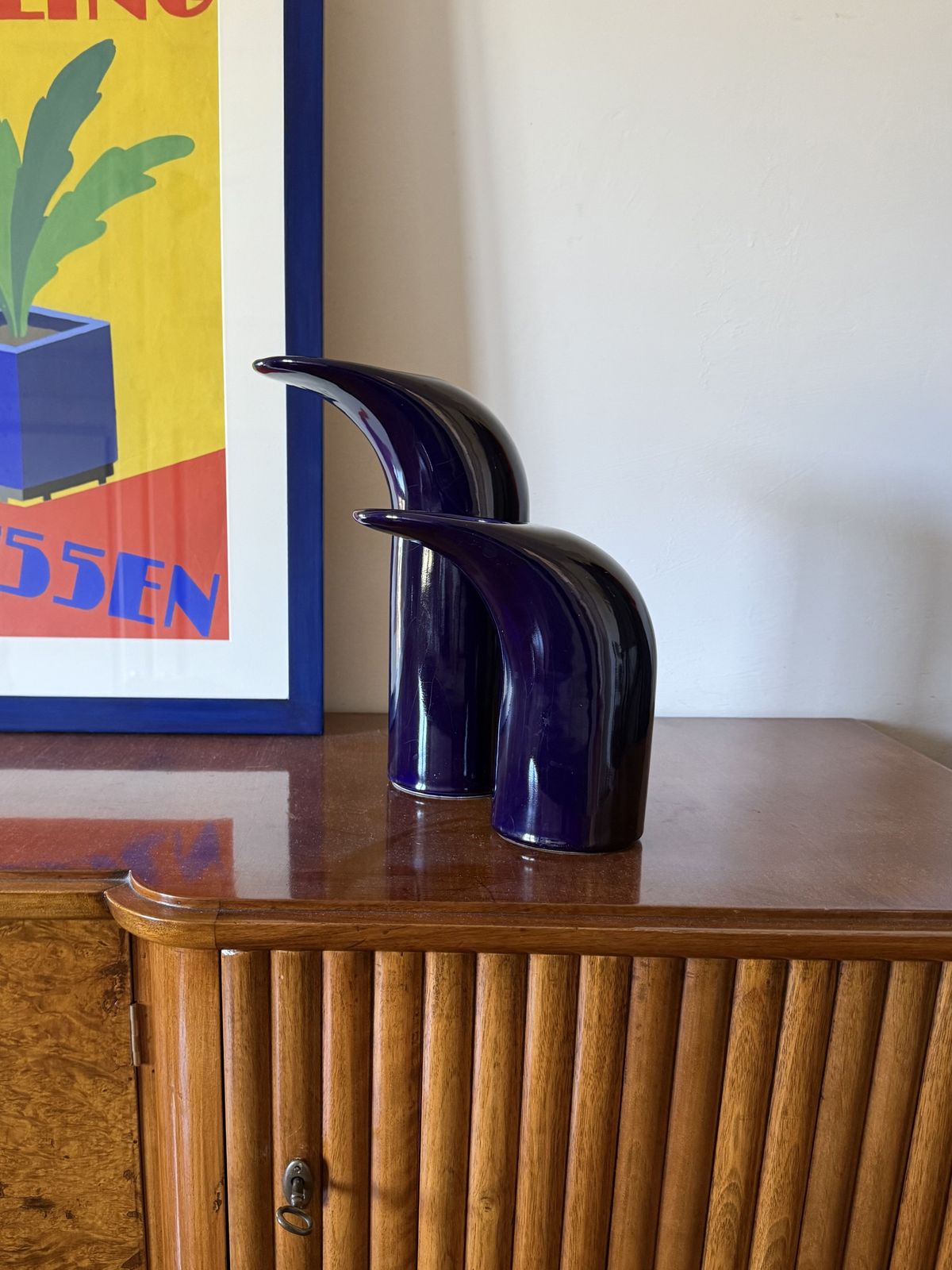 Space Age Set Of 2 Blue Ceramic Vase, Italy Ca. 1970 photo for sale
