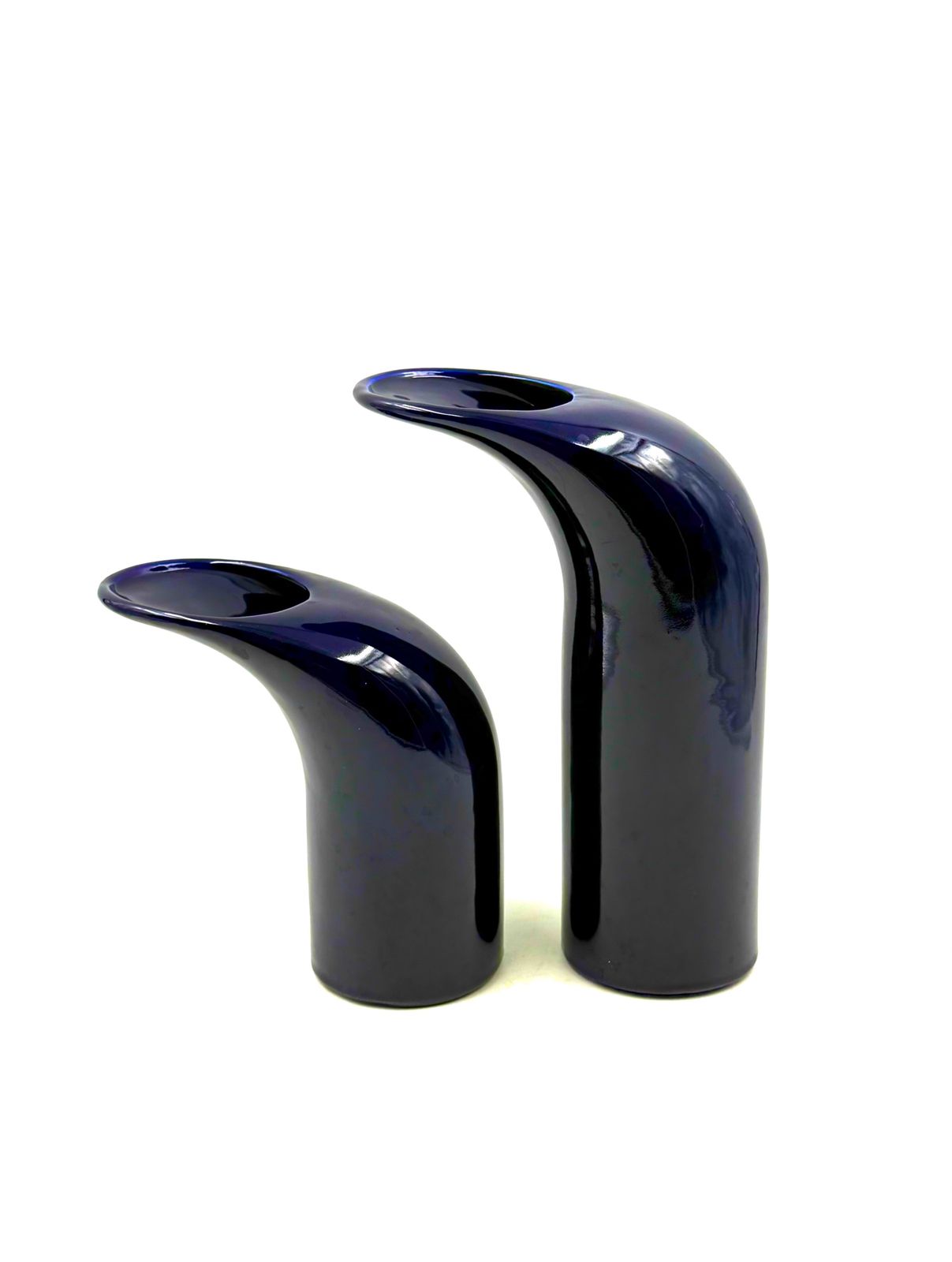 Space Age Set Of 2 Blue Ceramic Vase, Italy Ca. 1970 photo vinterior