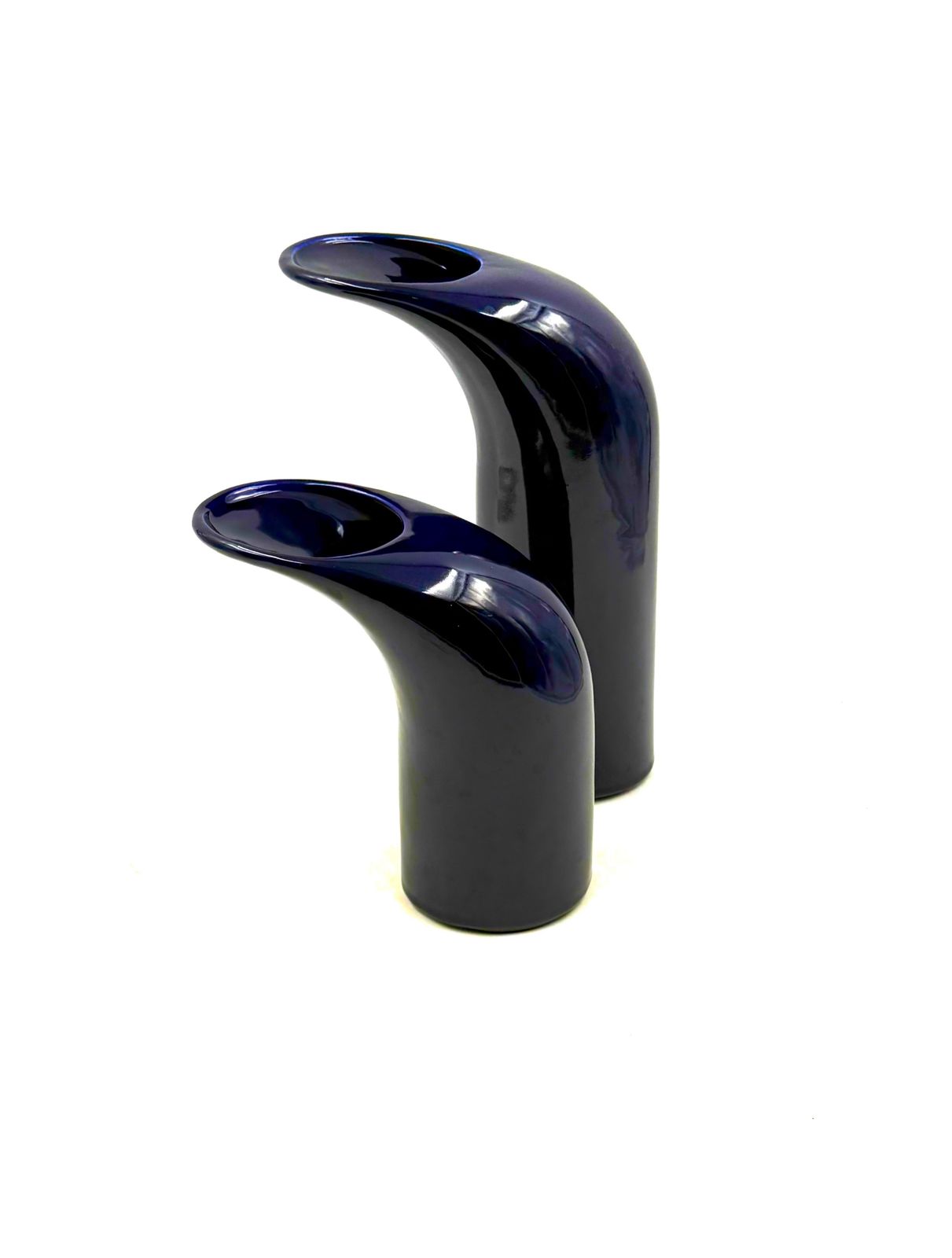Space Age Set Of 2 Blue Ceramic Vase, Italy Ca. 1970 photo vintage