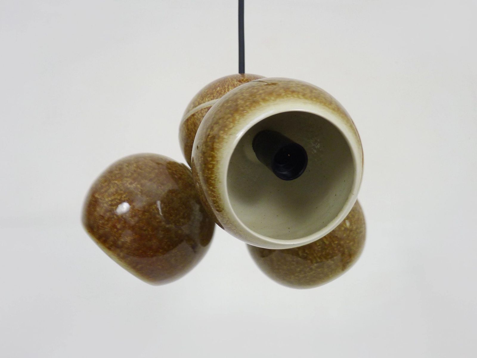 Chandelier With 3 Ball Lights In Glazed Sandstone. 50s 60s Stilnovo Italy photo vinterior