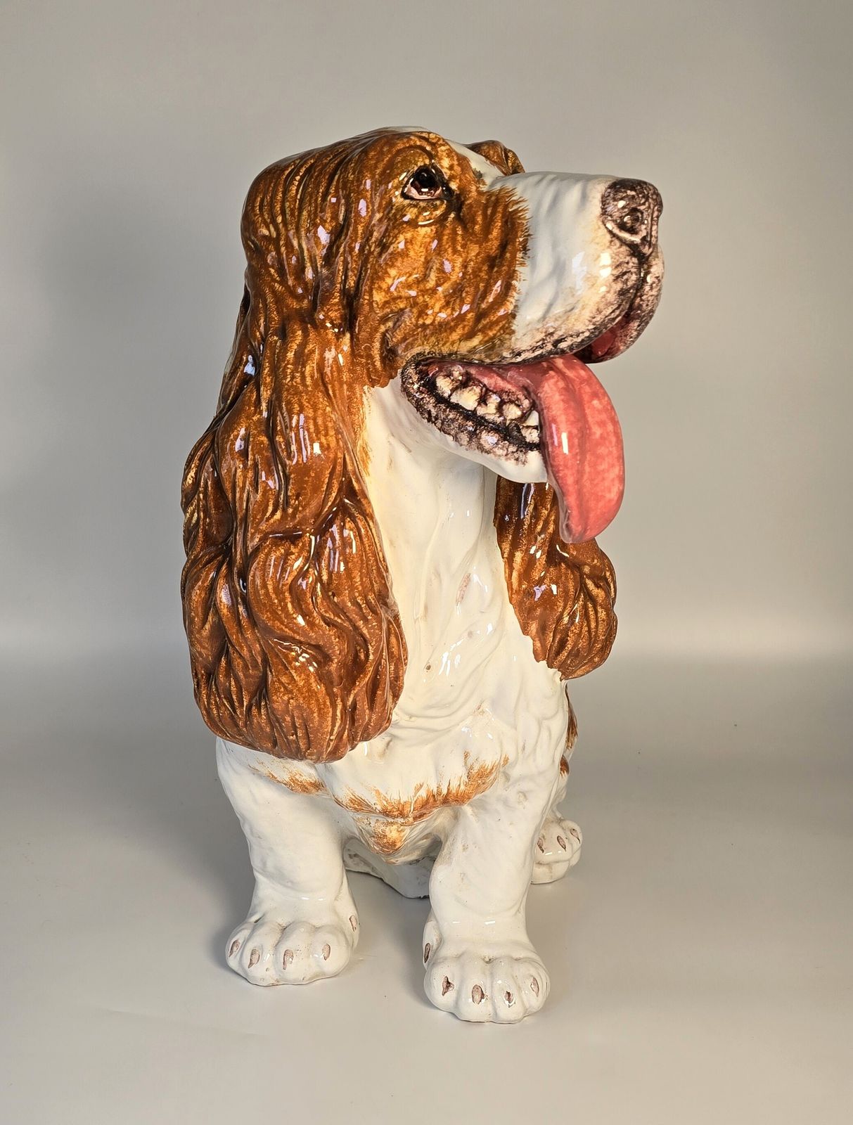 1250.0 Vintage Glazed Terracotta Spaniel Gun Dog Sculpture/Figure. Italian, Circa 1950 photo