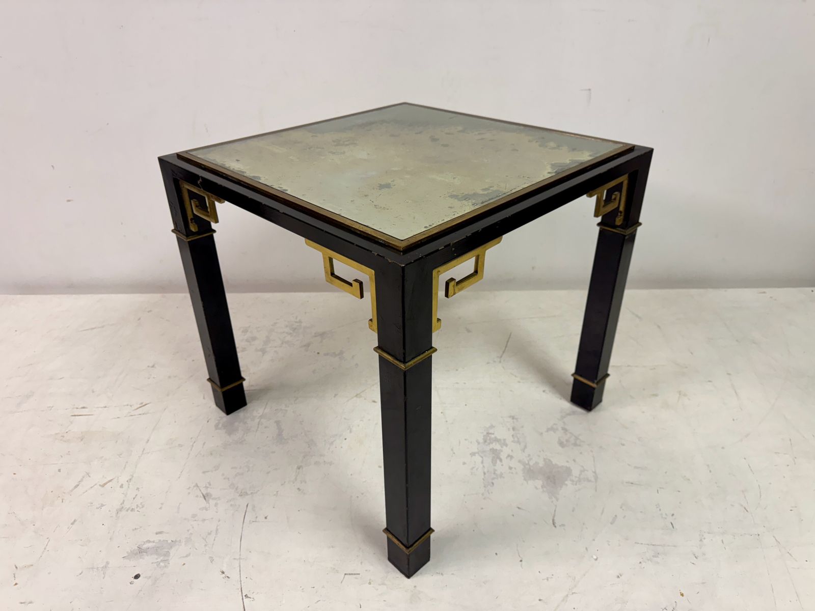 1970s Black And Brass Side Table With Greek Key Detail photo furniture