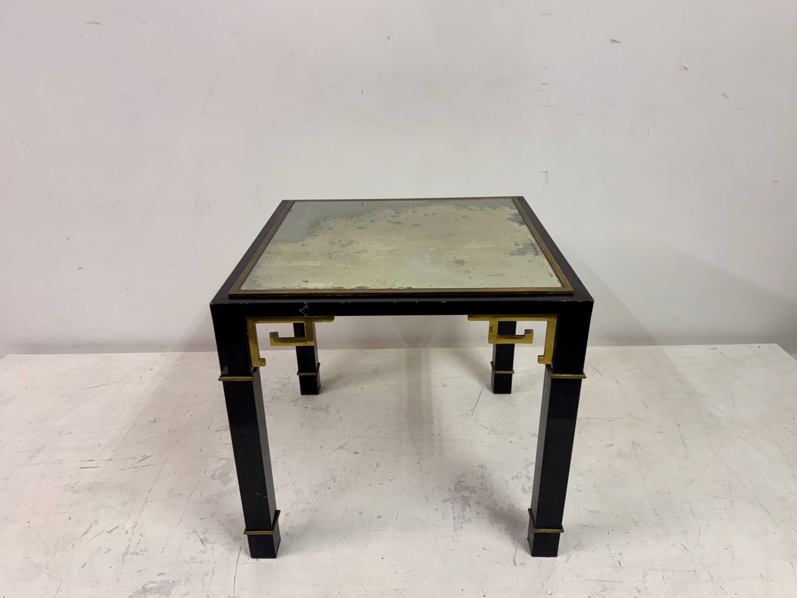 1970s Black And Brass Side Table With Greek Key Detail photo vintage