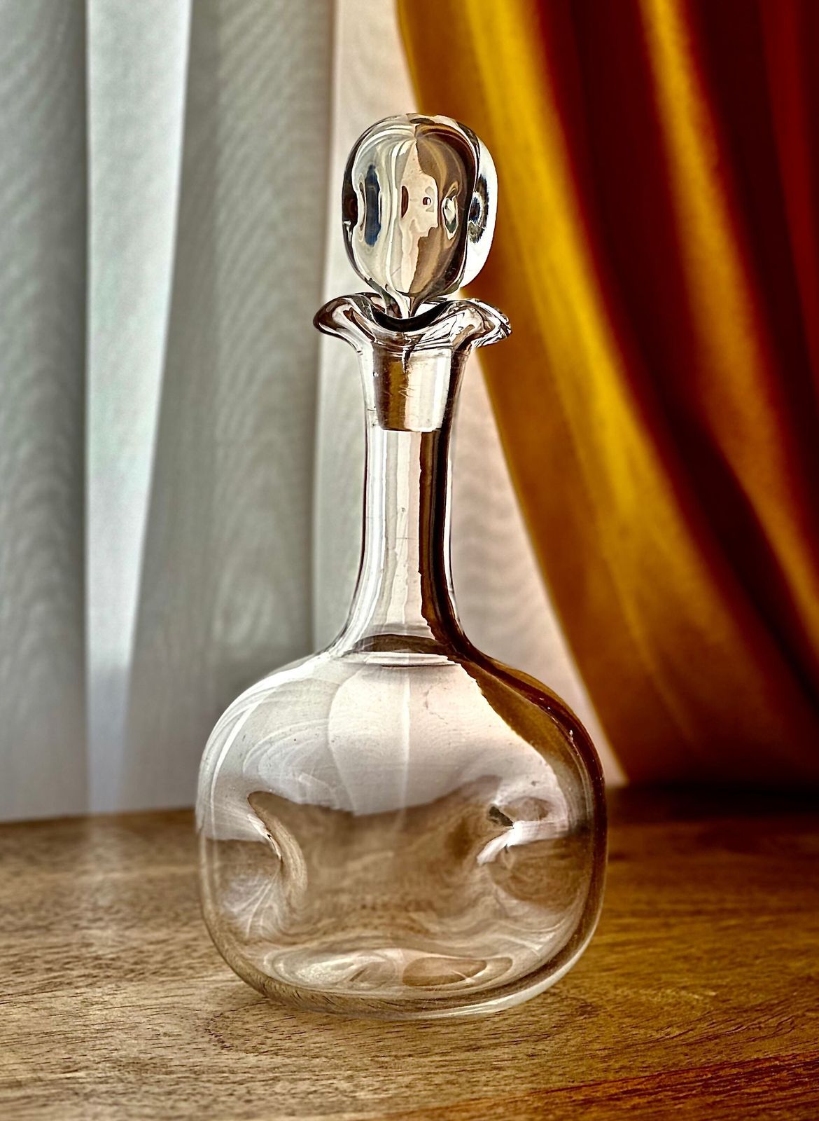 Early 20th Century Art Nouveau Miniature Glass Decanter   Elegant Handblown Design, Vintage Decorative Bottle, 16.5cm Collectible
