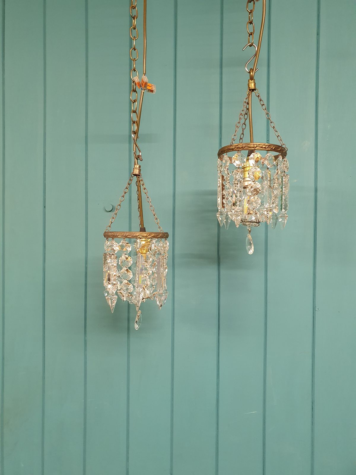 Early 20th Century Pair Of Bag Chandeliers With Lustres 5"