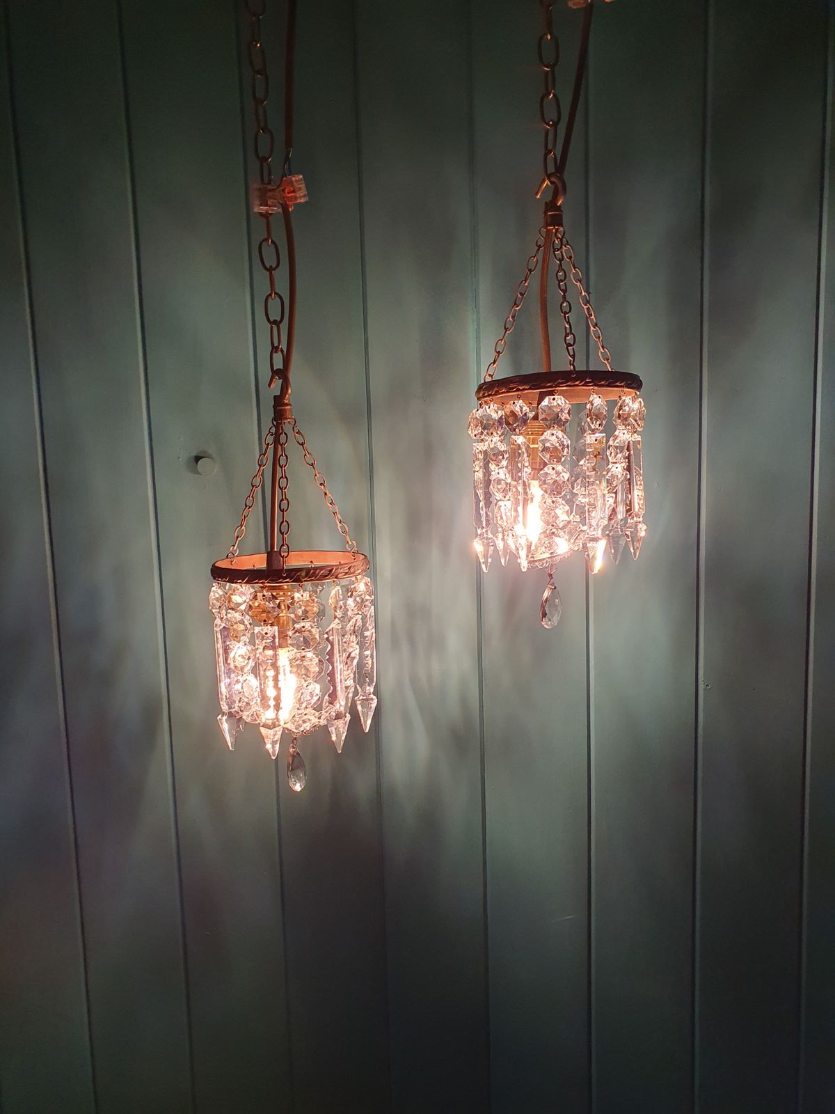 Early 20th Century Pair Of Bag Chandeliers With Lustres 5" photo furniture