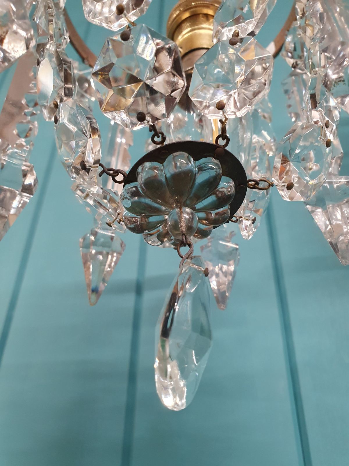 Early 20th Century Pair Of Bag Chandeliers With Lustres 5" photo vinterior