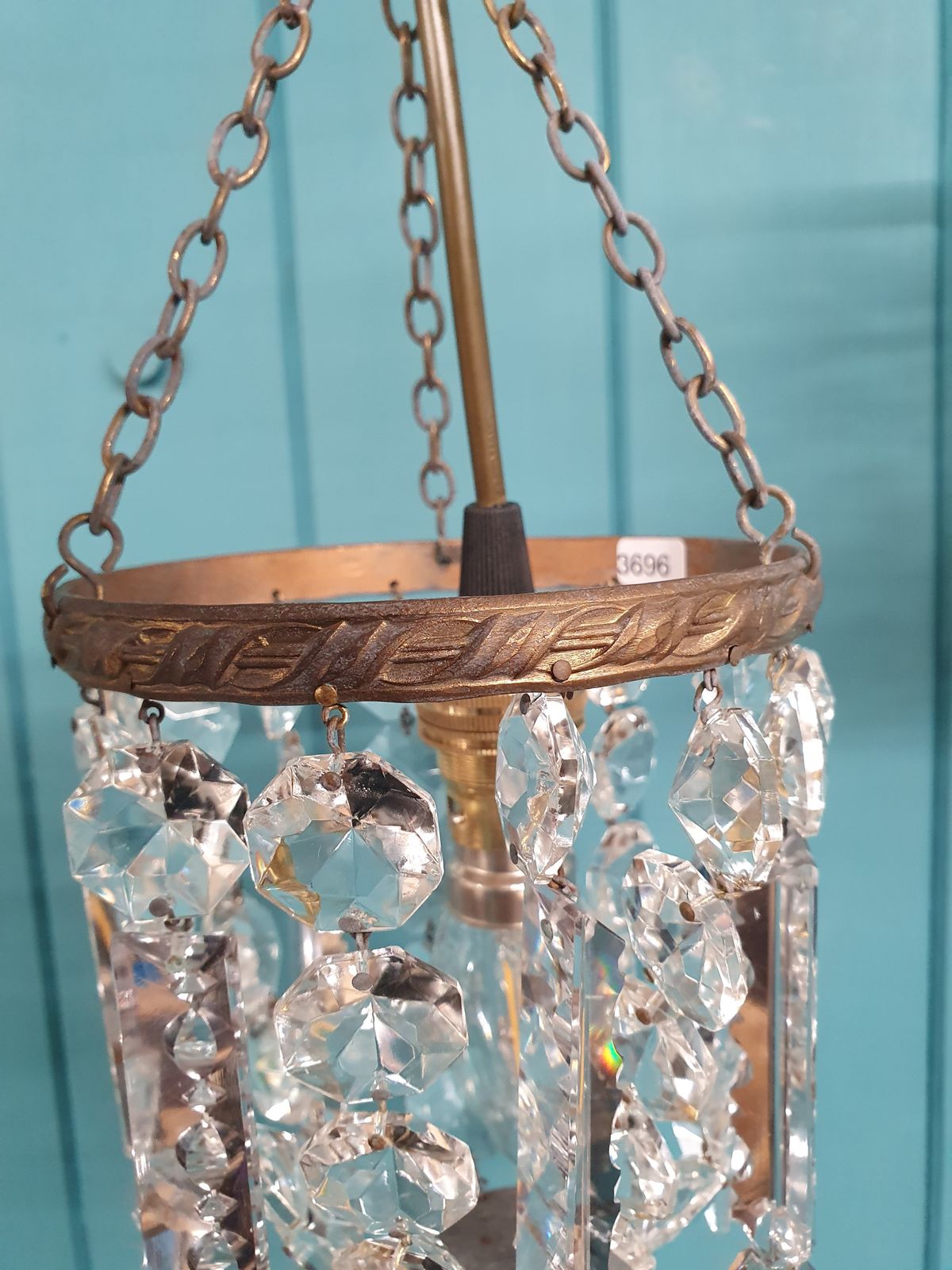Early 20th Century Pair Of Bag Chandeliers With Lustres 5" photo buy