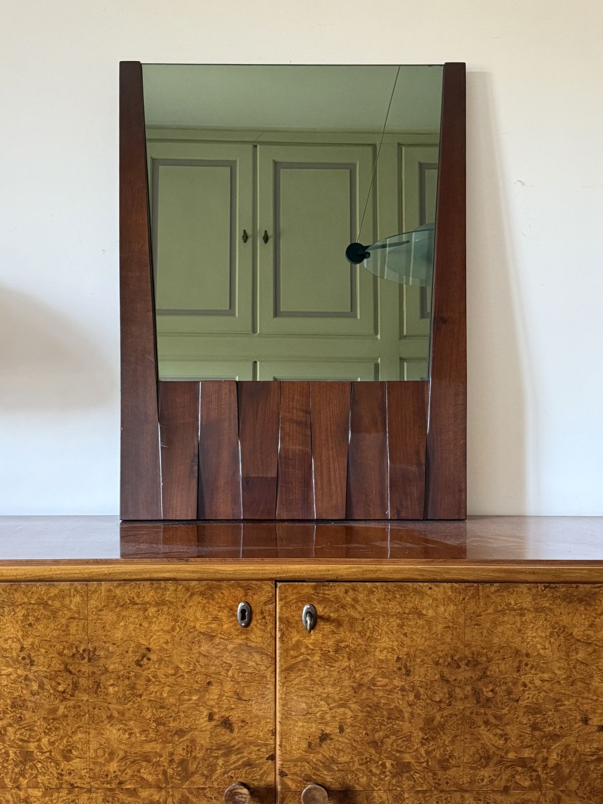 Home Decor Luciano Frigerio, Hollywood Regency Mod. Barium Solid Walnut Mirror, Italy 1970s photo
