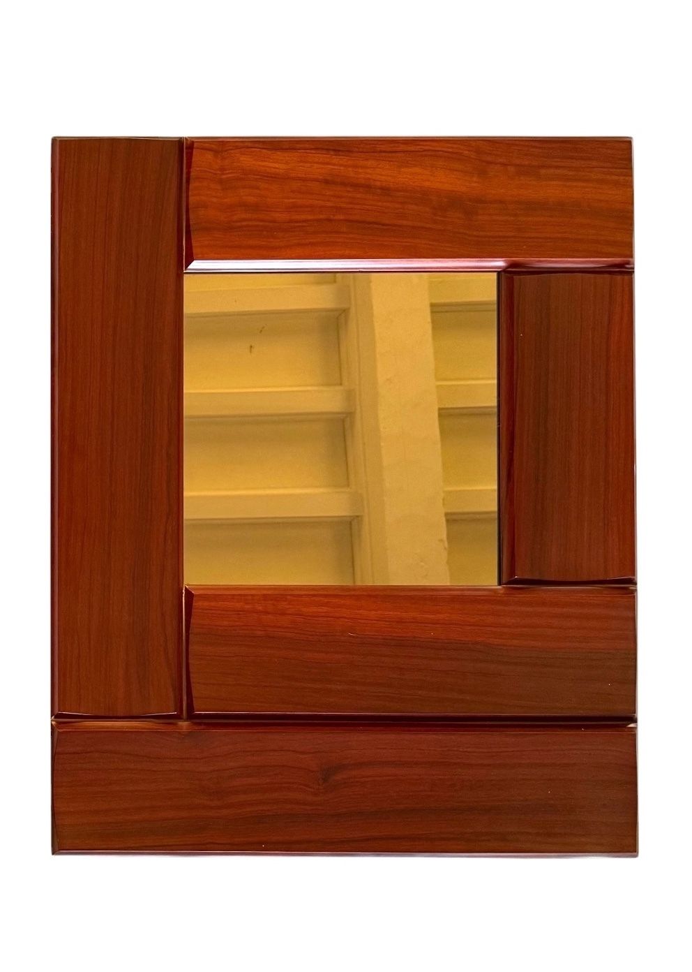 photo furniture Luciano Frigerio, Hollywood Regency Mod. Tartaro Solid Padouk Wood Mirror, Italy 1970s