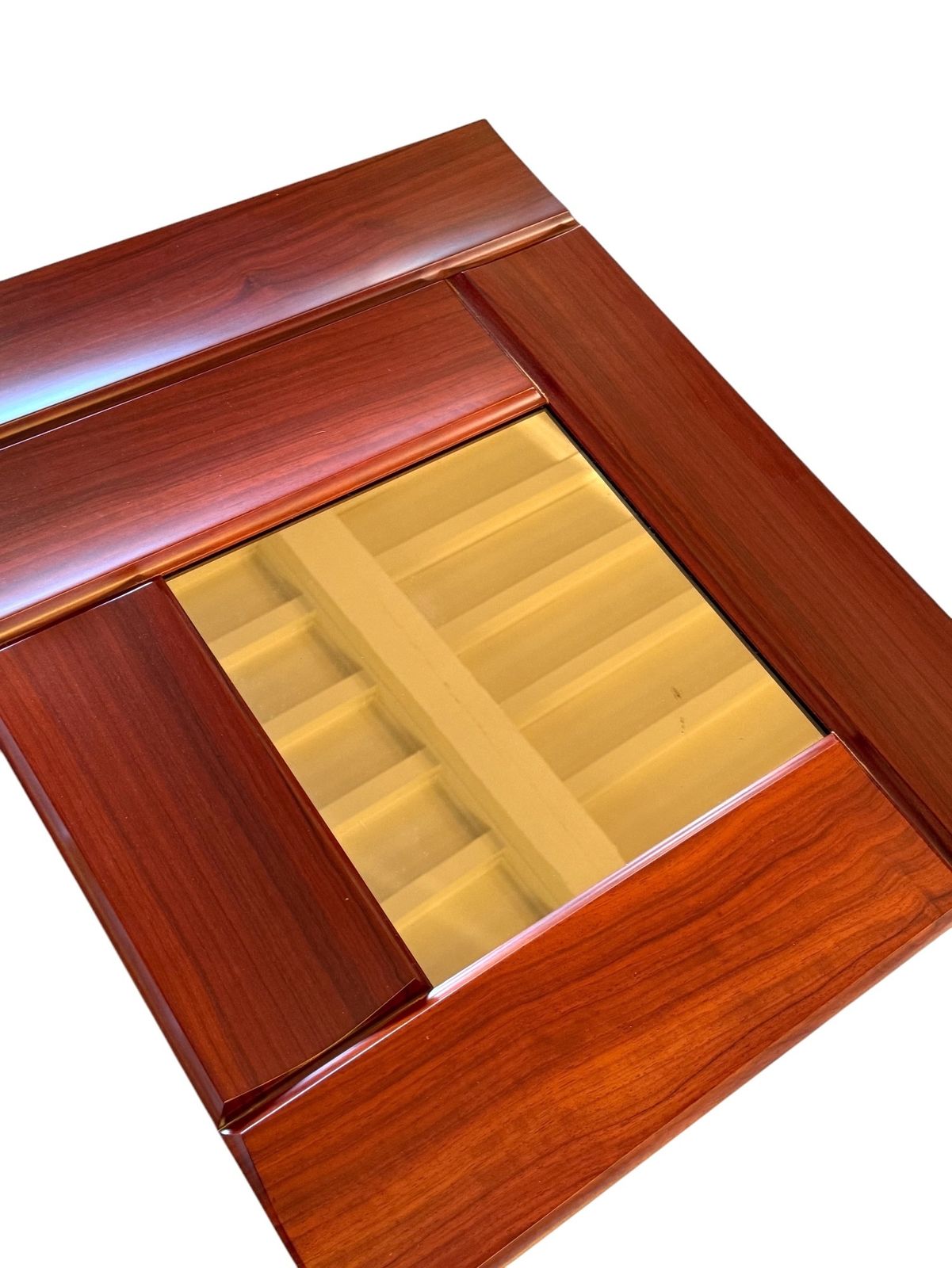 Home Decor Luciano Frigerio, Hollywood Regency Mod. Tartaro Solid Padouk Wood Mirror, Italy 1970s photo