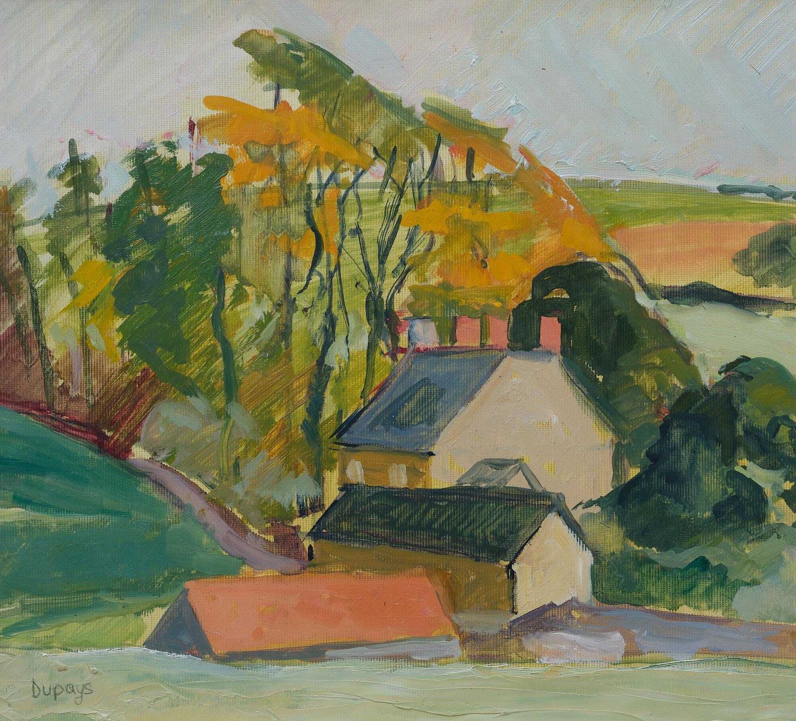 Autumnal Oil Painting Of Somerset Landscape Featuring The Mendip Hills, Original Vintage Art photo Art