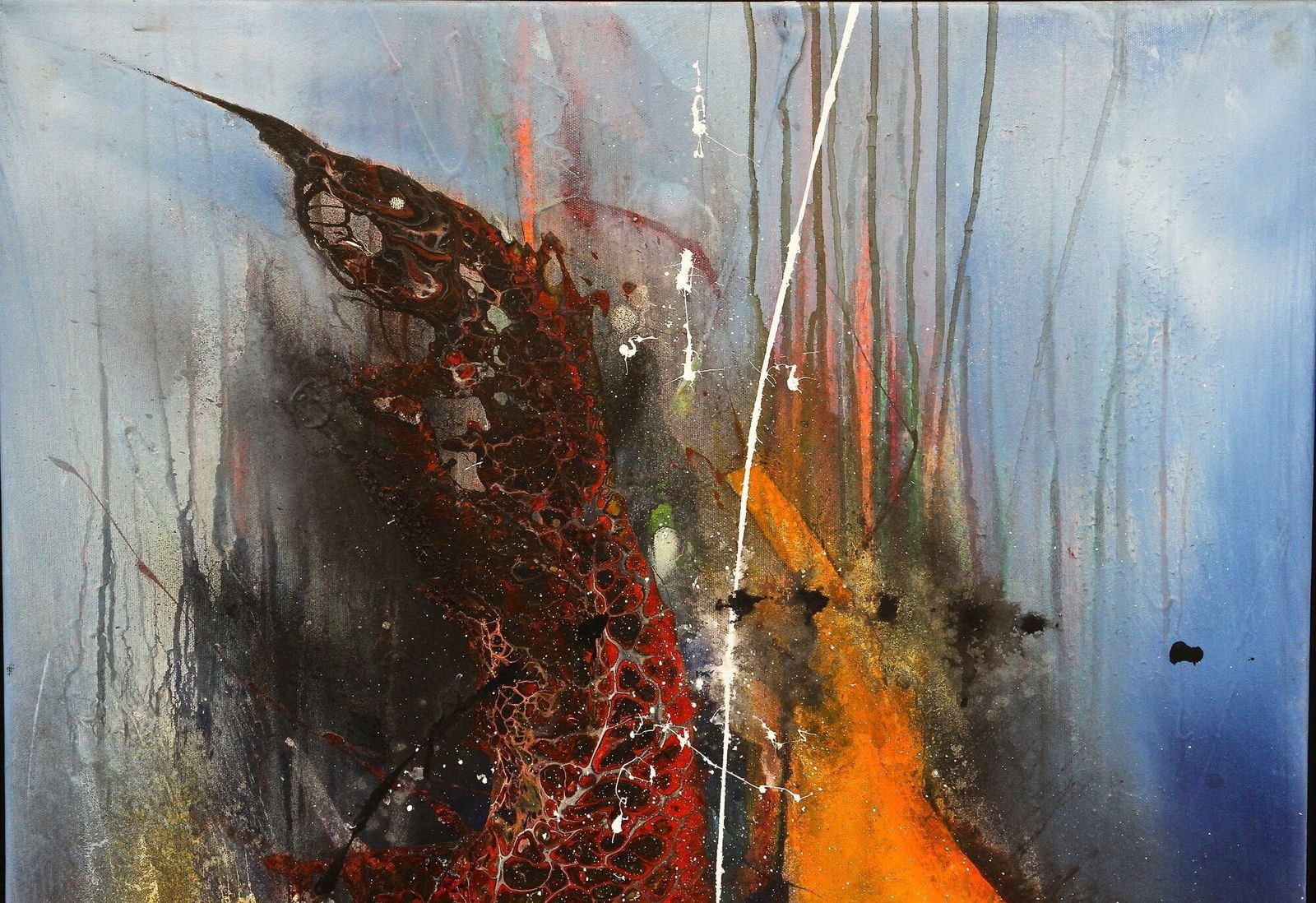 Abstract Painting "Sea War", Acrylic On Canvas By Ms, Steel Frame, At 2021 photo Art