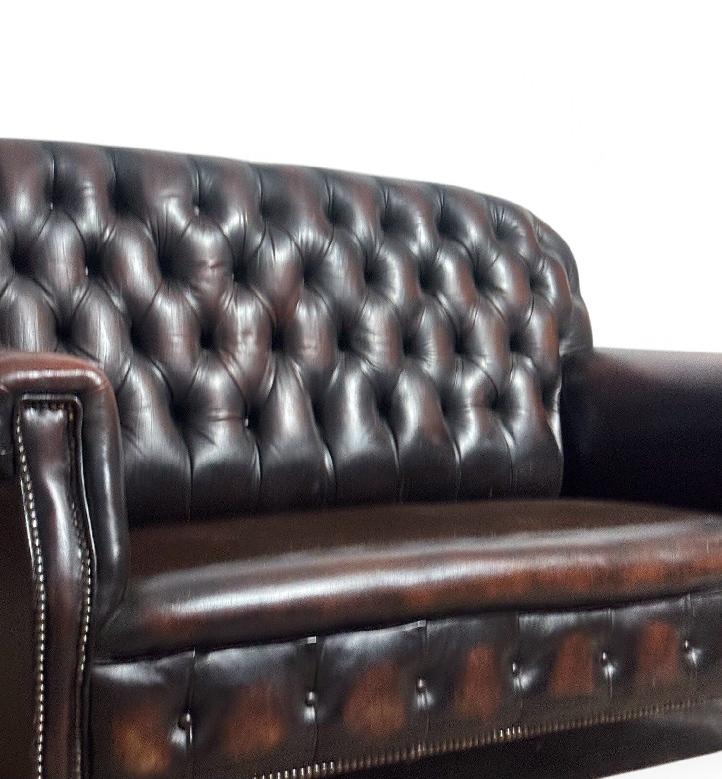 Antique Leather Chesterfield Sofa C1920 Country House  Brown Leather And Suade photo vinterior