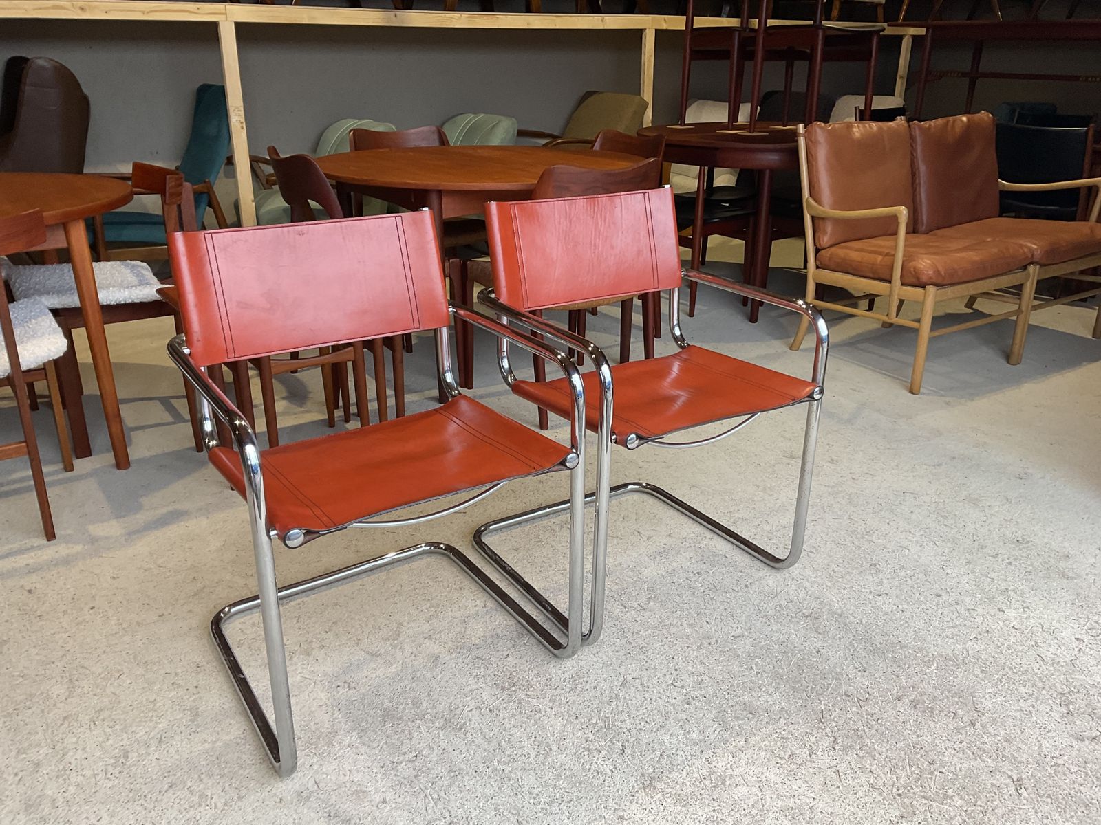 Mart Stam Fasem Vintage Tan Leather Dining Chairs Armchairs Cantilever Set Of 2 photo vinterior