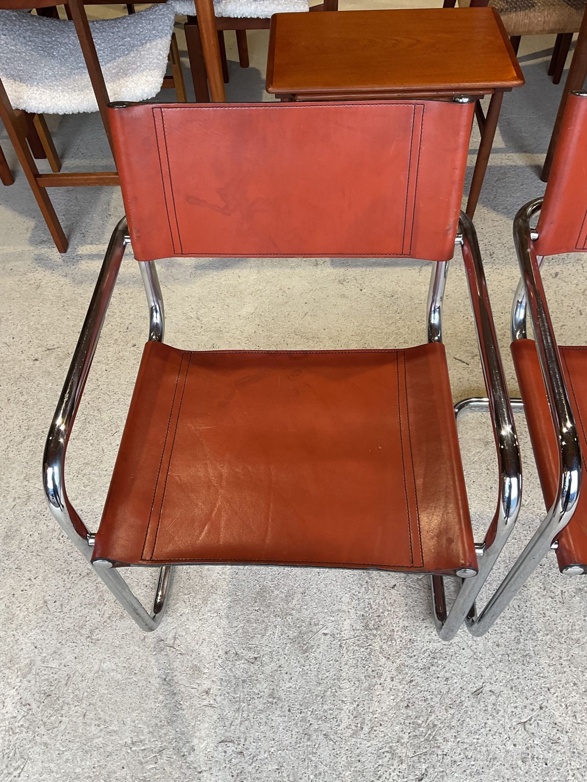 Mart Stam Fasem Vintage Tan Leather Dining Chairs Armchairs Cantilever Set Of 2 photo buy