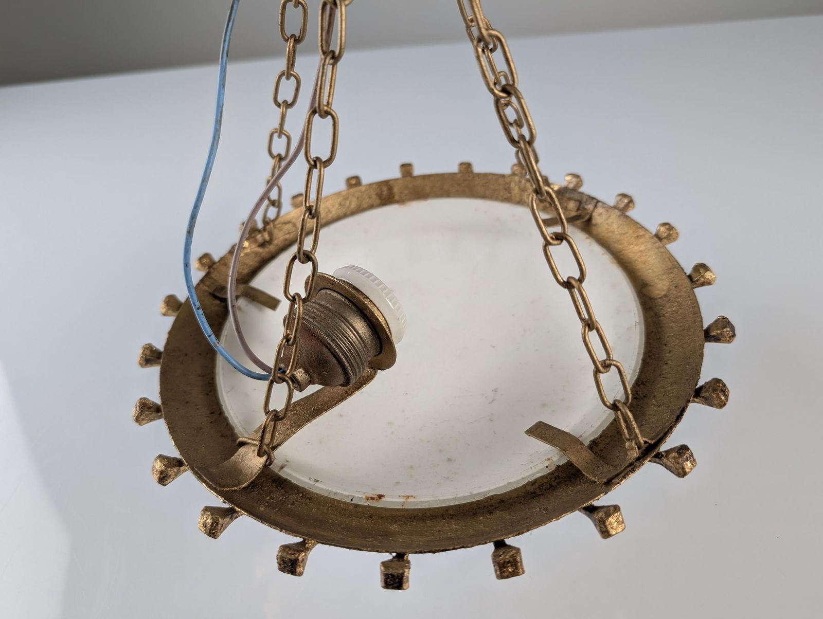 Sun Lamp Made Of Forged Nails With Gold Leaf And Opaline photo 697.0