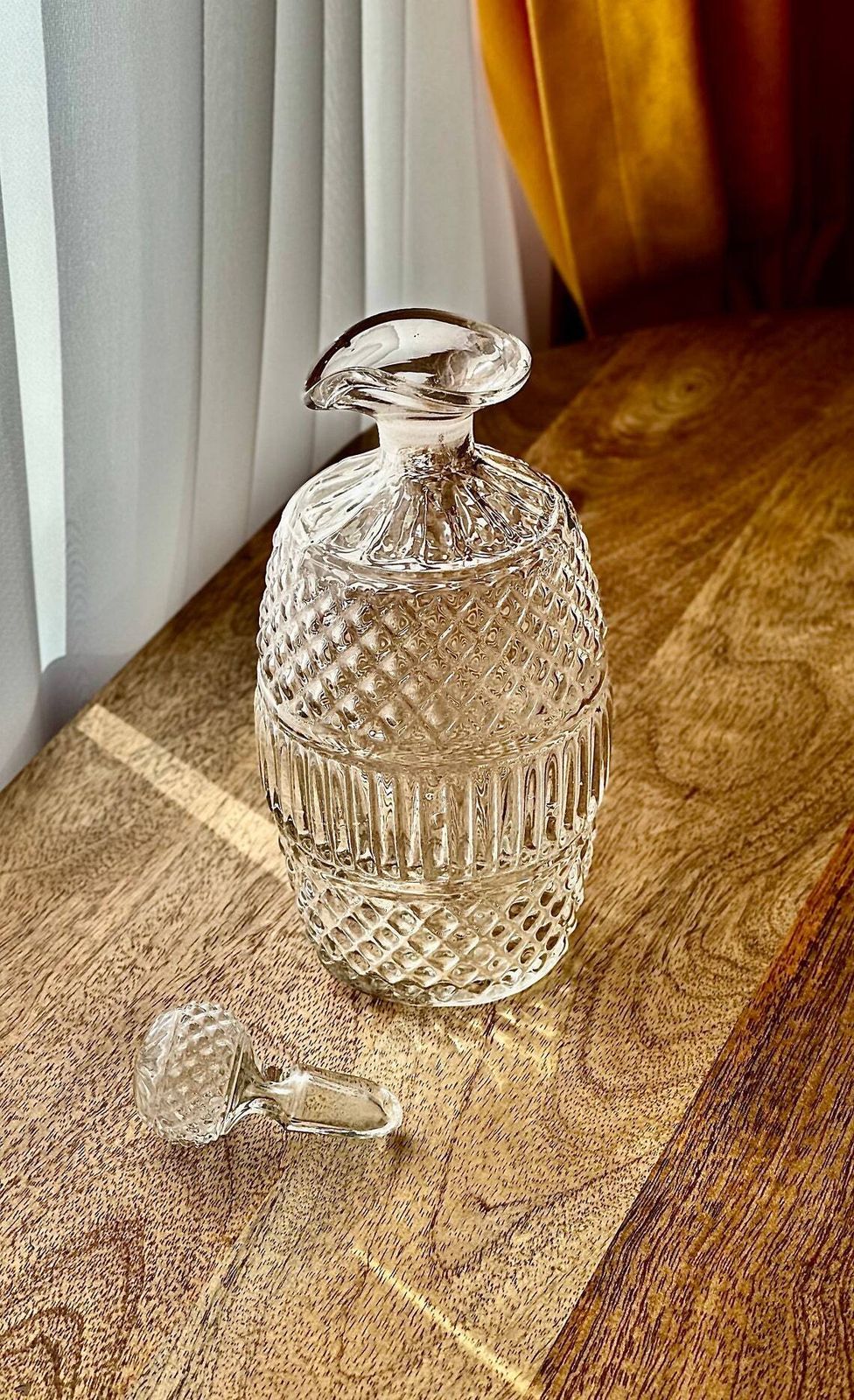 19th Century Irish Barrel Shaped Glass Decanter  Molded Diamond Design C. 1820 1830 photo Home Decor