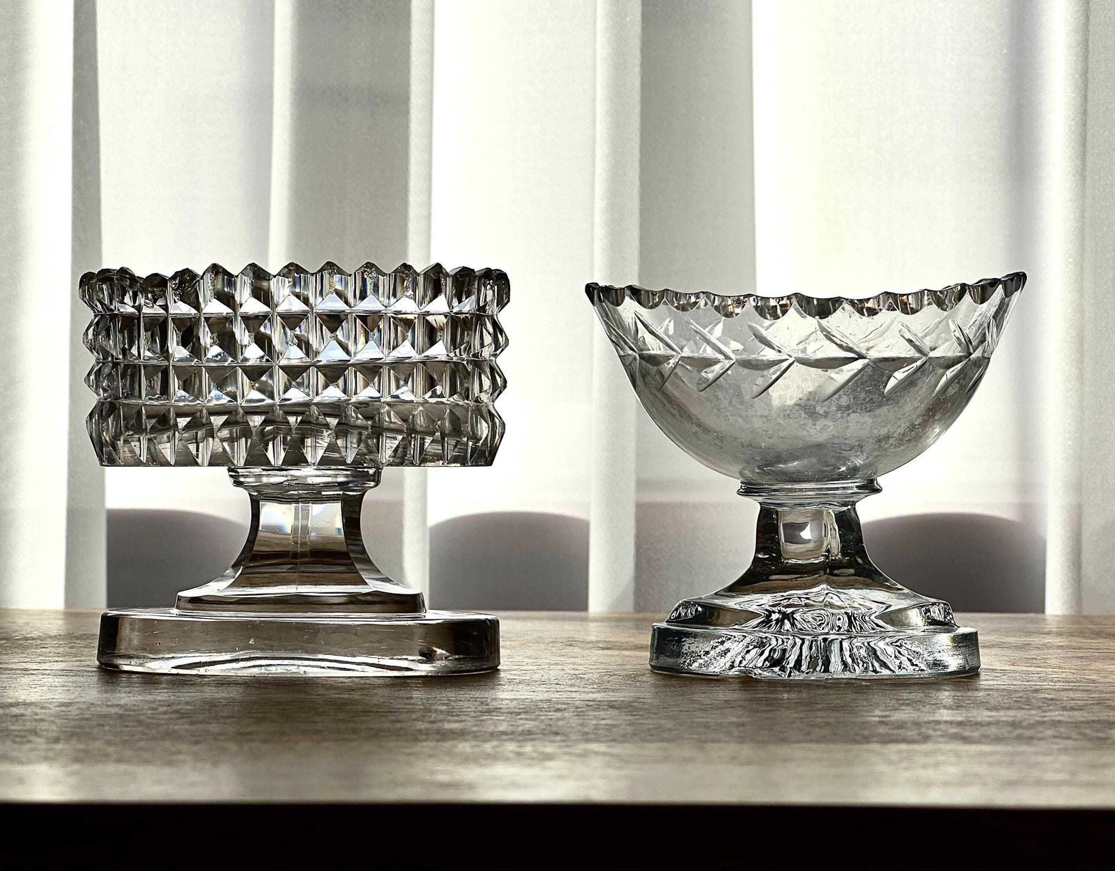 Set Of 2 Antique Glass Master Salt Dishes – Victorian & Georgian (C.1820 1880)