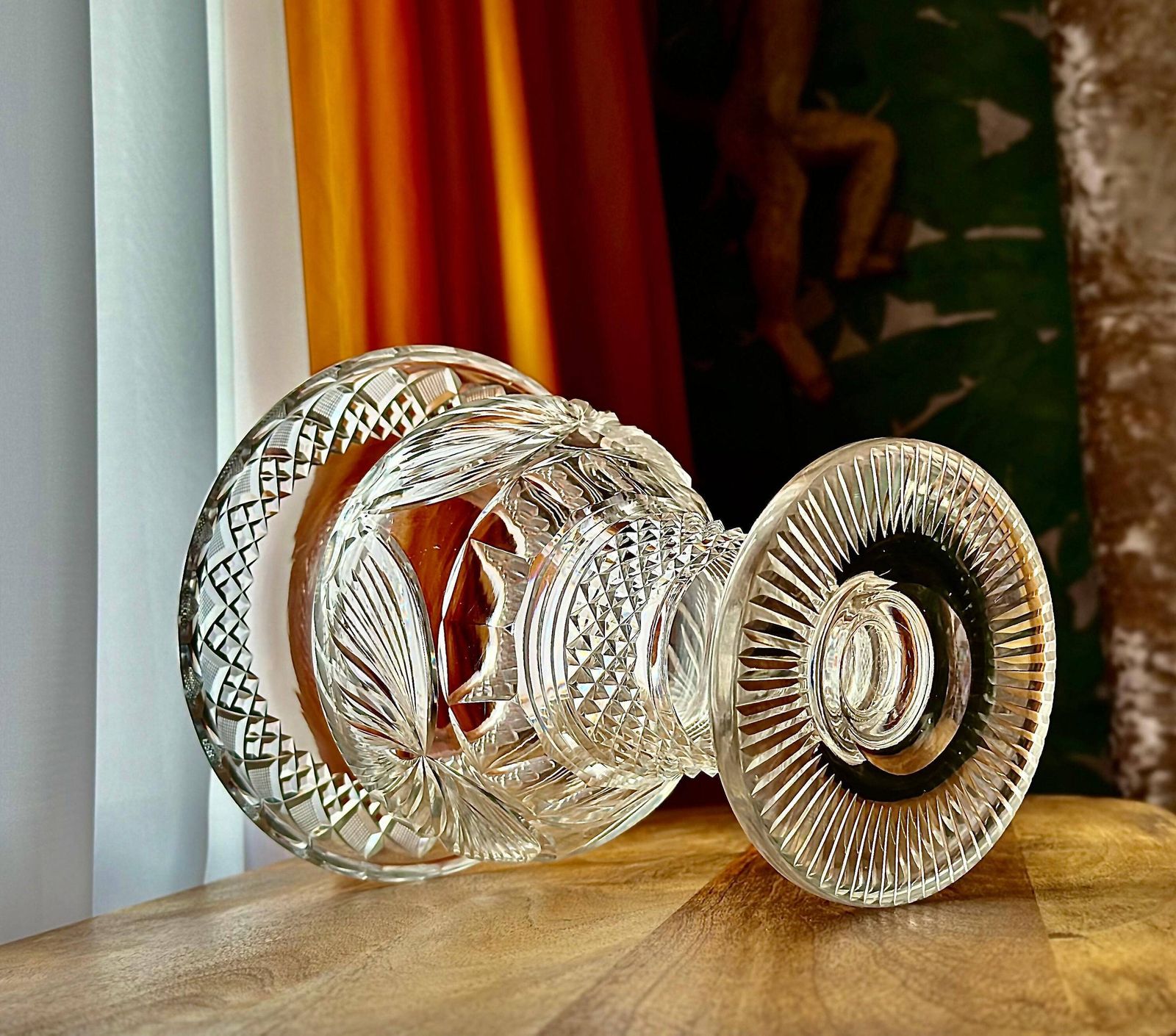 19th Century Anglo Irish Cut Crystal Pedestal Bowl – Grand Georgian Glassware, 27 Cm photo vinterior