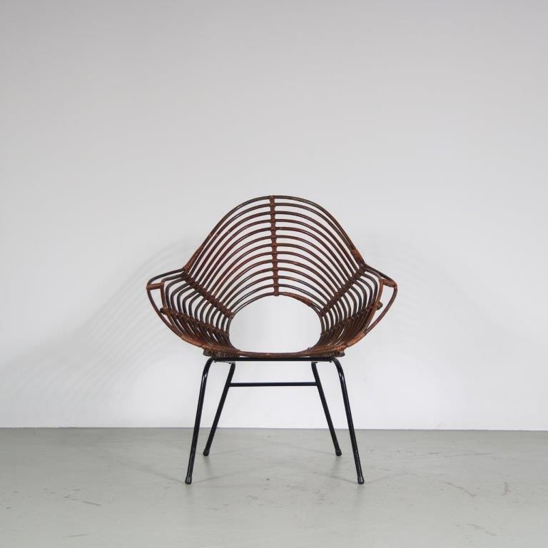 1950s Rare Rattan Chair By Rohé, Netherlands photo vinterior