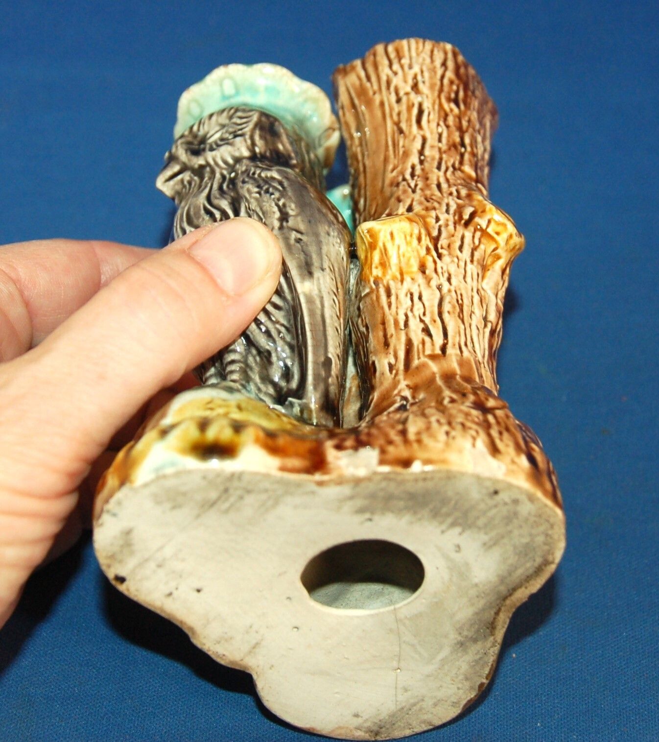 An Antique 19th Century Majolica Porcelain Dual Owl Bird Posy Vase photo buy