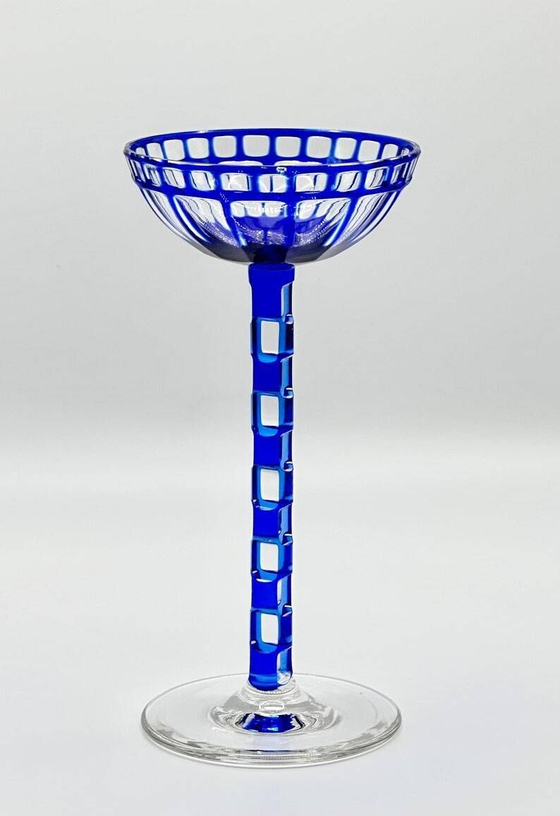 1908 Otto Prutscher Blue Sweet Wine Glass For Meyr’s Neffe, E. Bakalowits Söhne, Mod. I 195, Rare Design With Provenance photo for sale