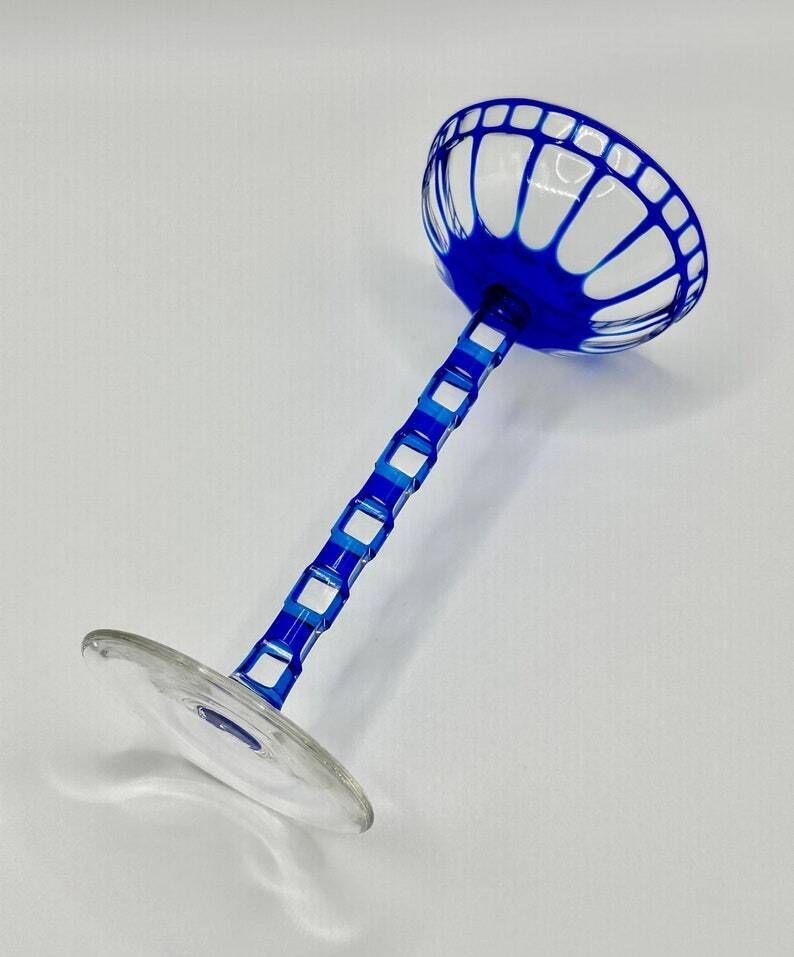 1908 Otto Prutscher Blue Sweet Wine Glass For Meyr’s Neffe, E. Bakalowits Söhne, Mod. I 195, Rare Design With Provenance photo vinterior