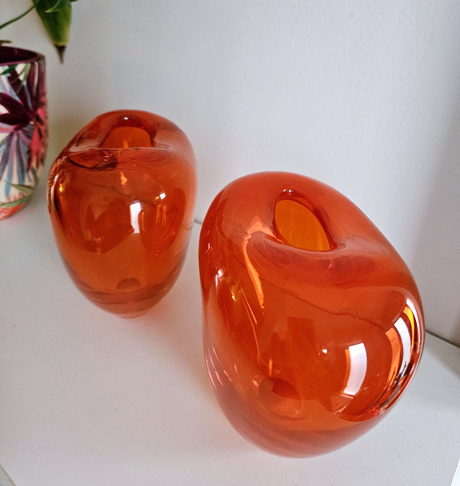 Pair Of Chunky Glass Heart Vases In Electric Orange photo buy