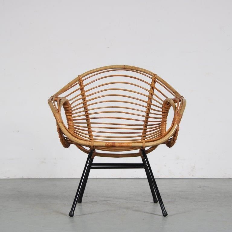 1950s Rare Rattan Easy Chair By Rohé, Netherlands