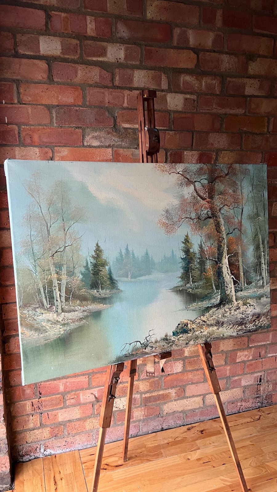 Large Contemporary Oil Painting On Stretched Canvas – Tranquil Lake Landscape