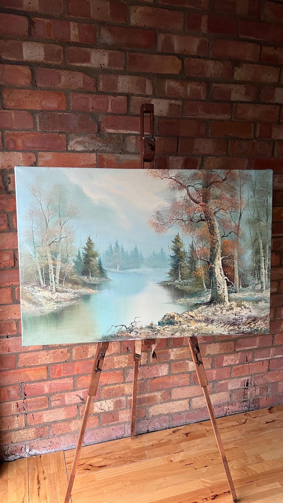 Large Contemporary Oil Painting On Stretched Canvas – Tranquil Lake Landscape photo for sale