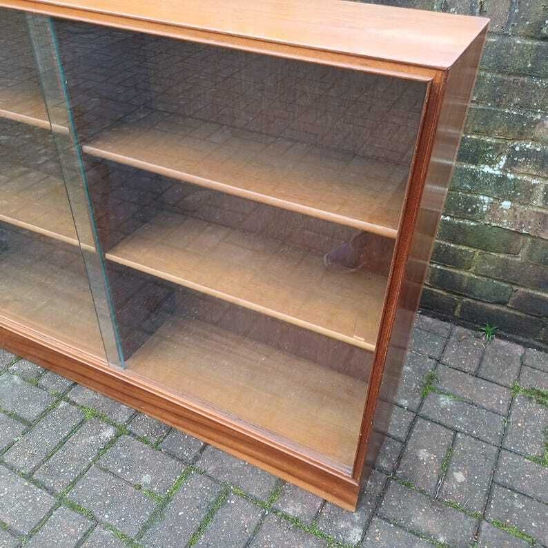 Classic Solid Wood Mid Century Retro Glazed Display Bookcase With Thick Glass Doors photo buy