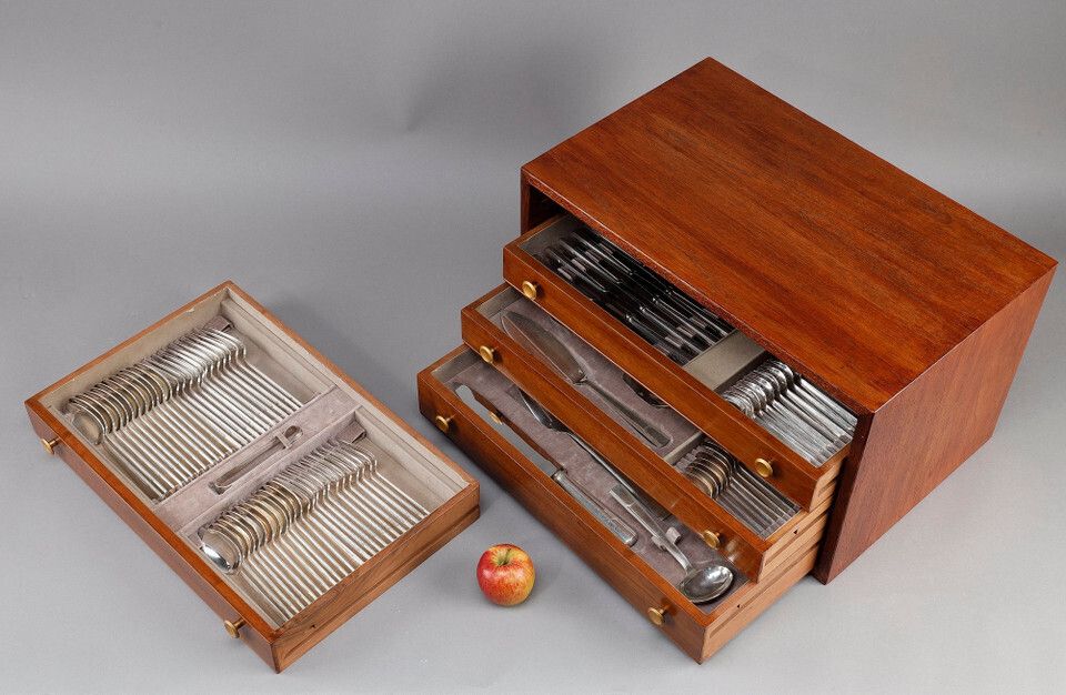 Flatware Christofle Silver Plated Metal Cutlery Set Gabon Model photo for sale