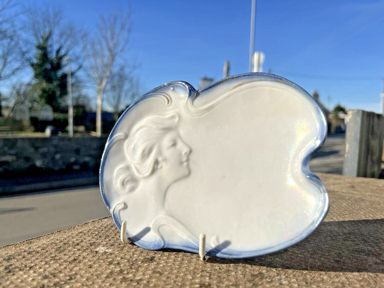 Antique Art Nouveau Lady Maiden Porcelain Card Tray Soap Dish French German ?