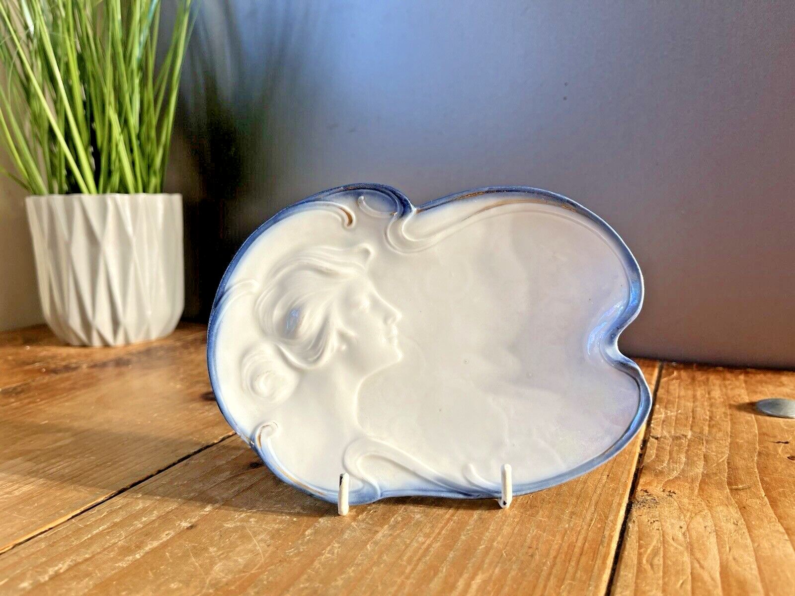 Antique Art Nouveau Lady Maiden Porcelain Card Tray Soap Dish French German ? photo furniture