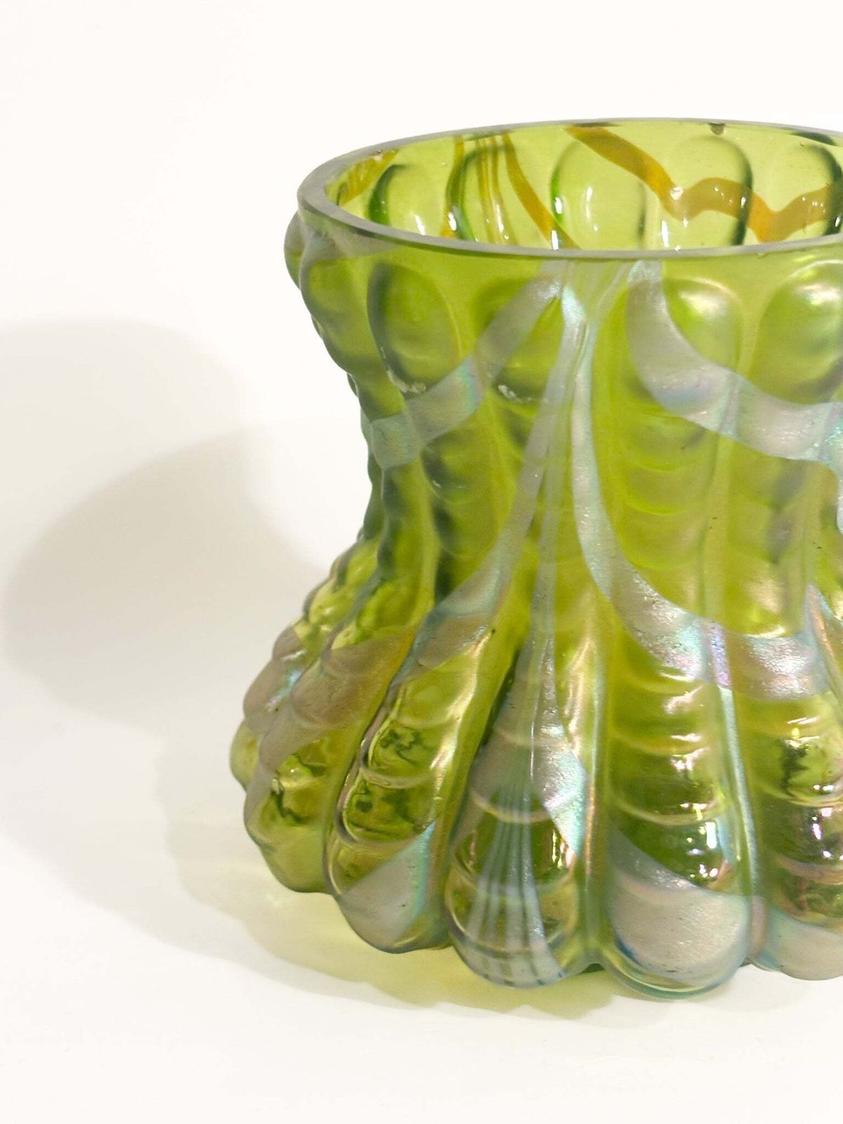 Loetz Green And Iridescent Silver Glass Vase 1950s photo Home Decor