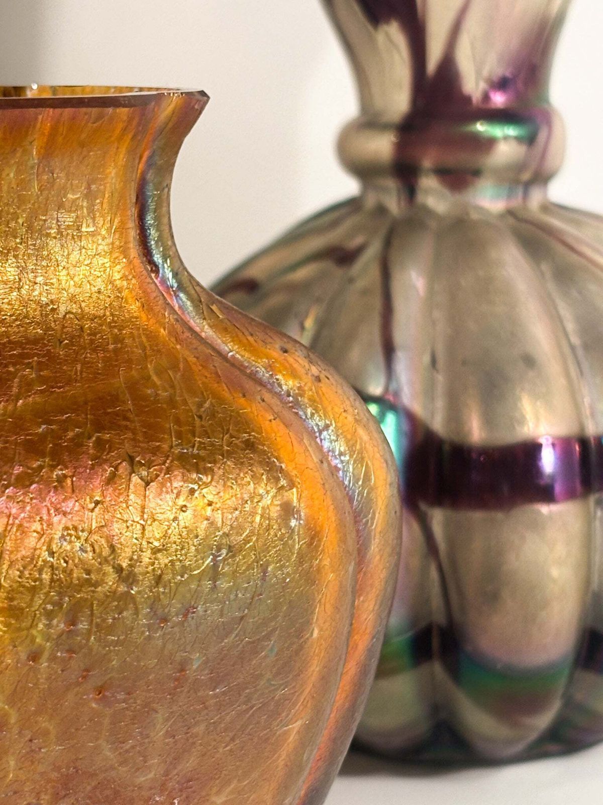203.0 Loetz Glass Vase Pink And Orange Iridescent 1950s photo