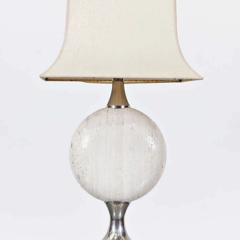 1970s Very Large Rare Maison Barbier Large Travertine Floor Lamp photo vinterior