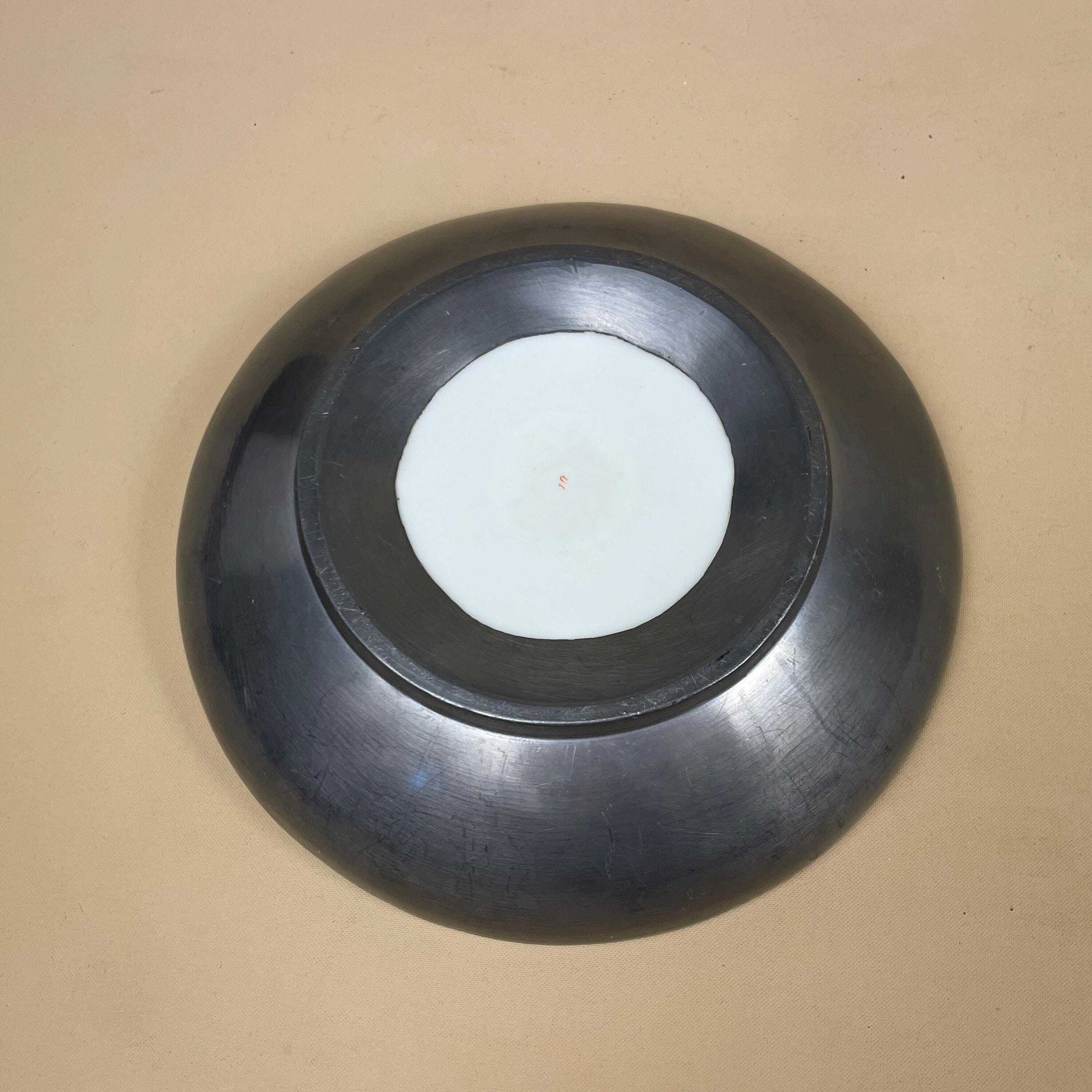 Antique Oriental Ceramic Hand Painted Fish Bowl Plate Chinese Decorative Asian Round Porcelain Metal Back White Orange 19.5cm Key Dish Coin photo buy